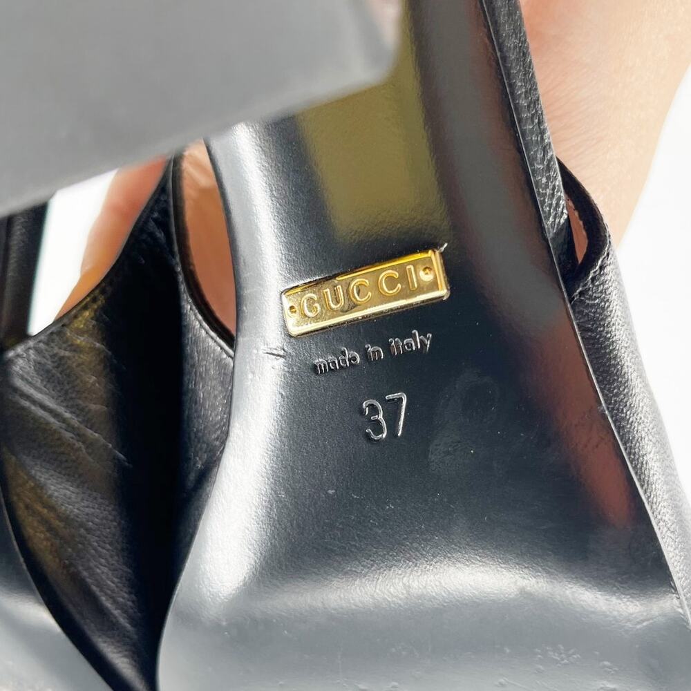 Gucci Black Leather Baby Horsebit Square Toe Block Heel Slingback Pumps EU 37 - Picture 12 of 12